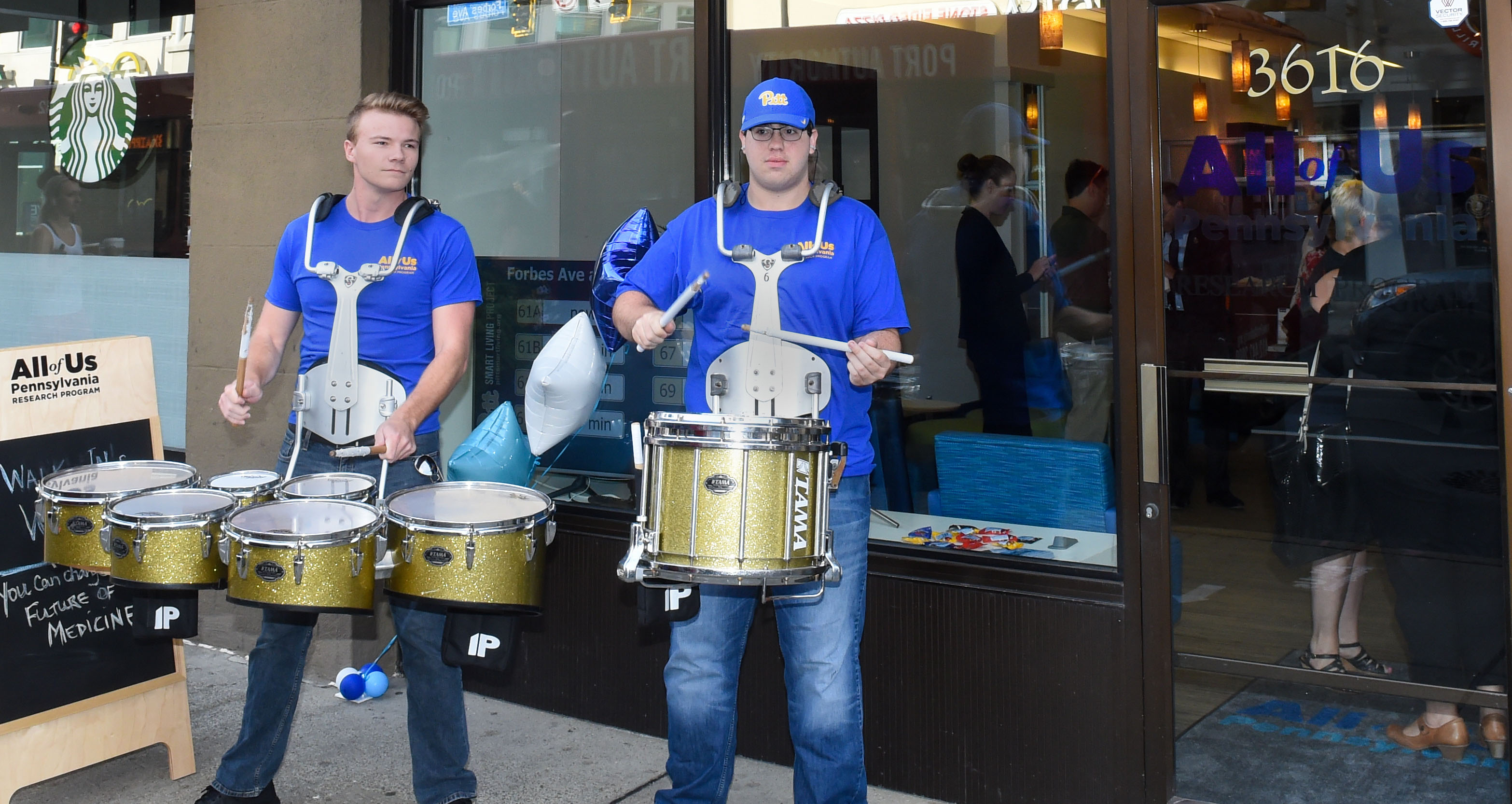 Drummers outside office