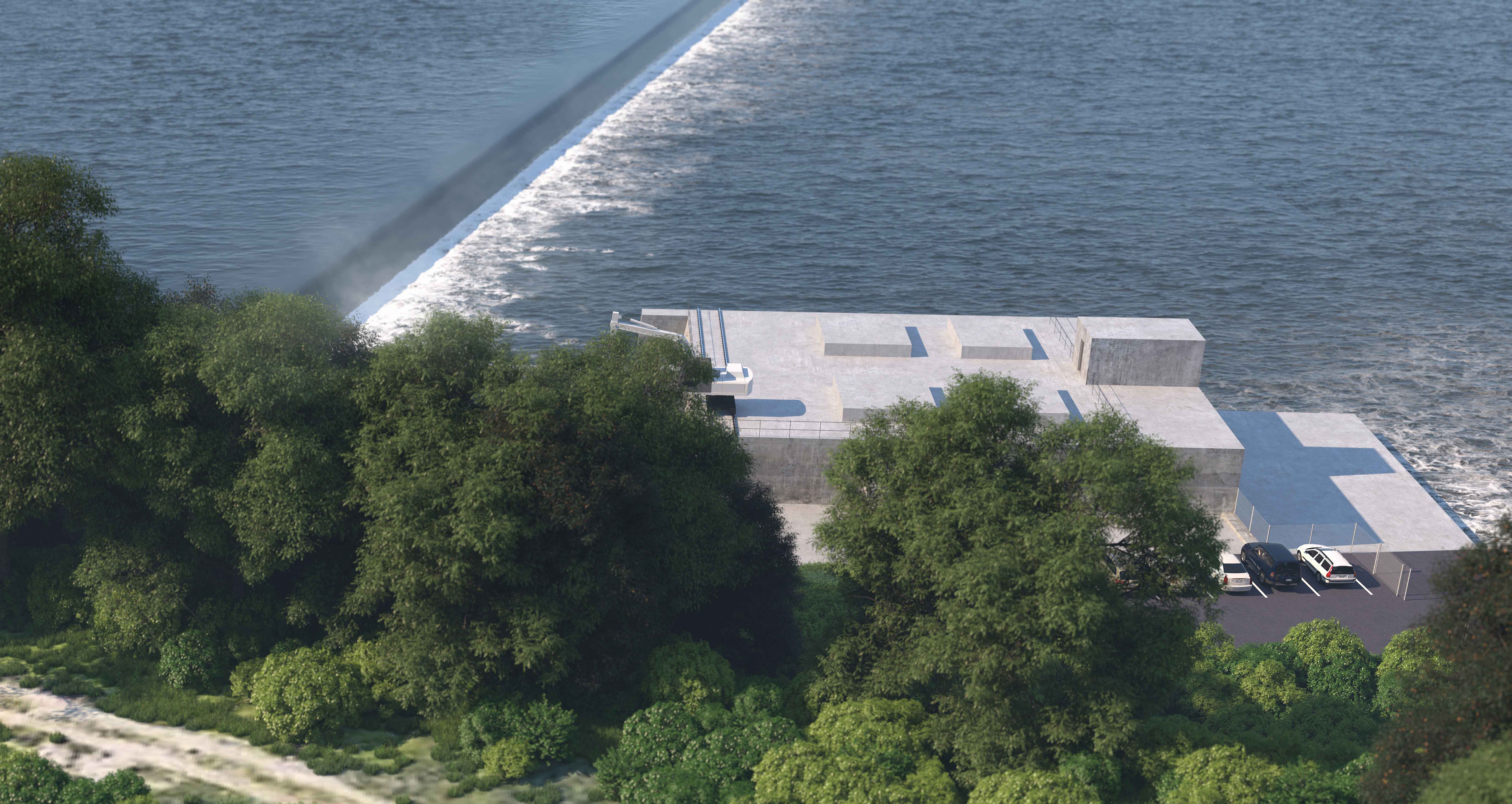 Rendering of hydroelectric plant