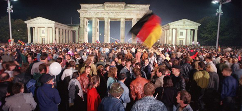 Germans at the Brandenburg Gate in Berlin.