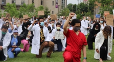 Doctors and others protest outside UPMC Presbyterian in early June