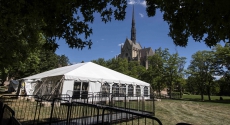 Tent with Heinz Chapel in background