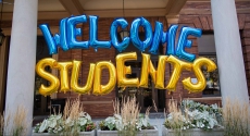 Welcome Students spelled out in balloons