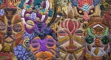 Closeup of quilt in exhibit