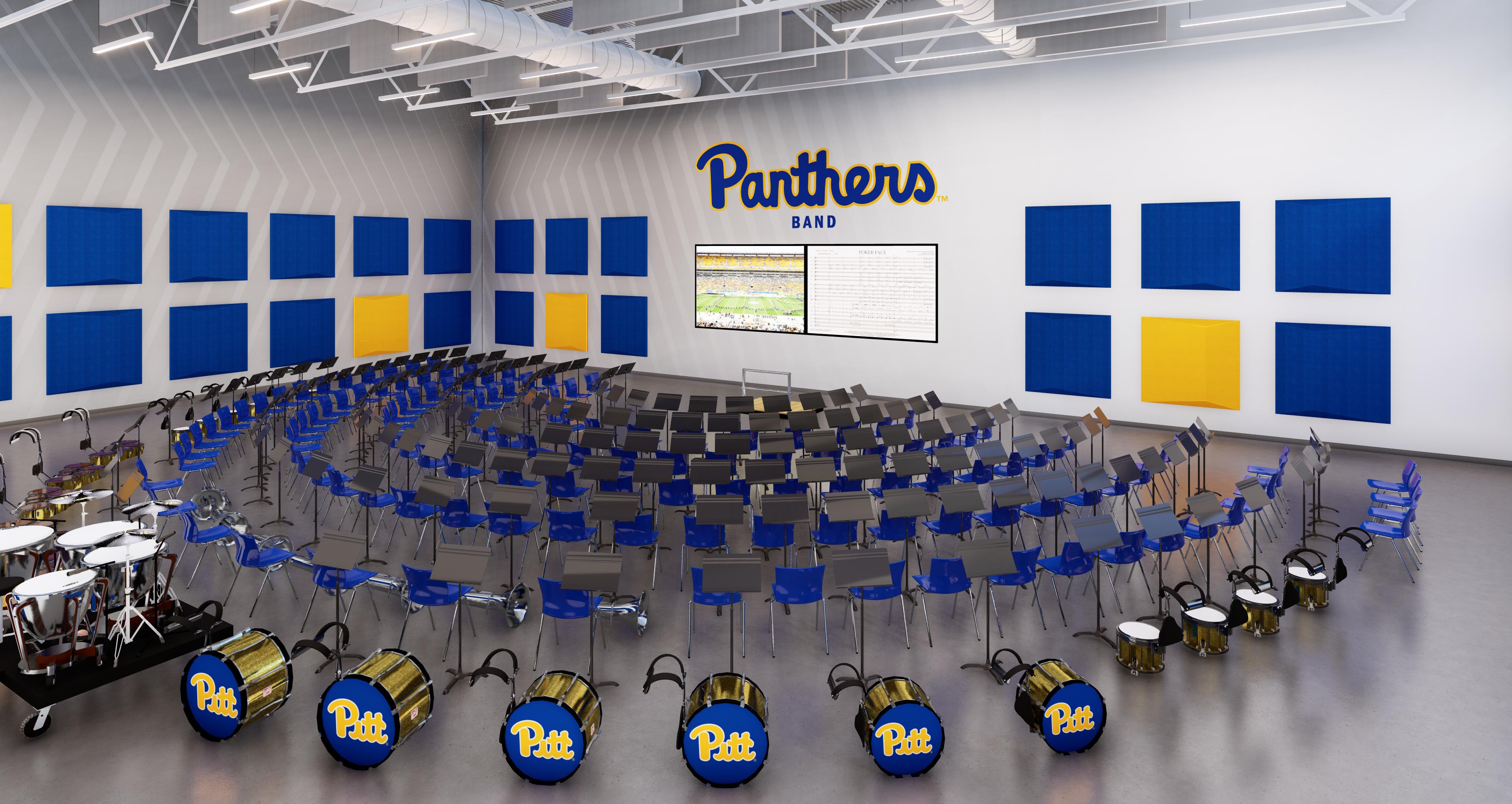 Rendering of indoor rehearsal hall for Pitt Varsity Marching Band