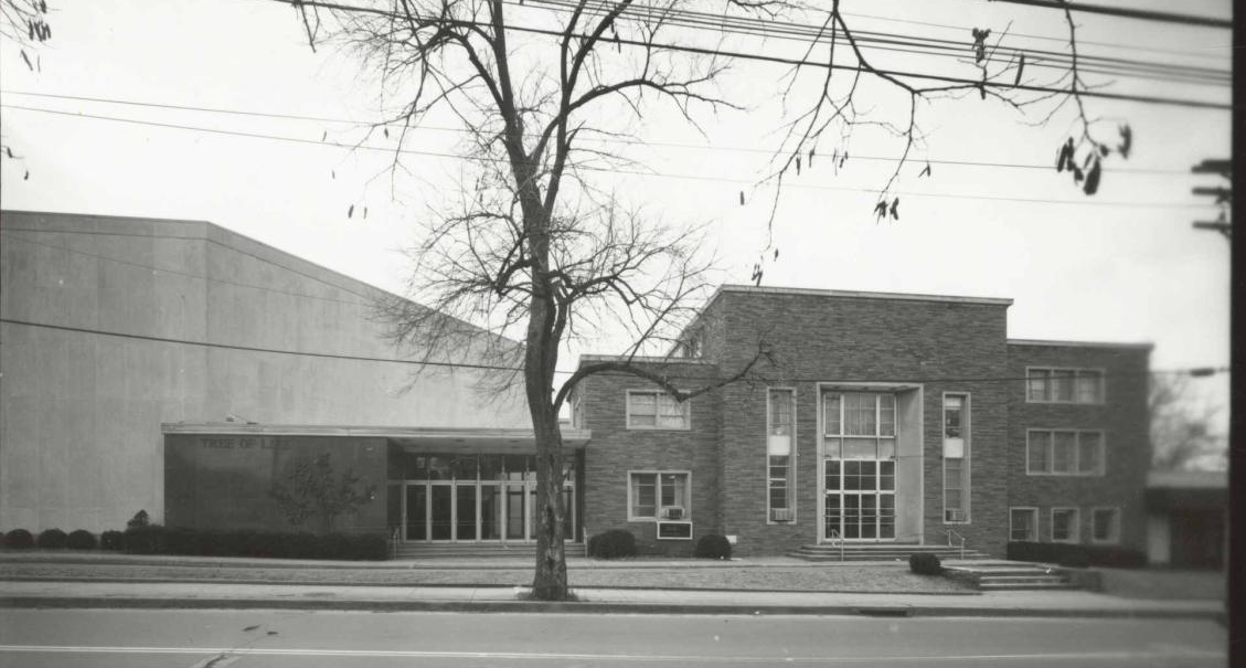 A black and white photograph in the Oct. 27 collection shows the original section of the Tree of Life synagogue located at the corner of Wilkins and Shady avenues in Squirrel Hill. Tree of Life Congregation was founded in 1864 — making it the second oldest Jewish congregation in Western Pennsylvania and the oldest affiliated with Conservative Judaism — and moved to Squirrel Hill in the late 1940s. (All photos from the October 27 Tribute Collection, Rauh Jewish Archives at the Heinz History Center) Black and white photo of Tree of Life synagogue