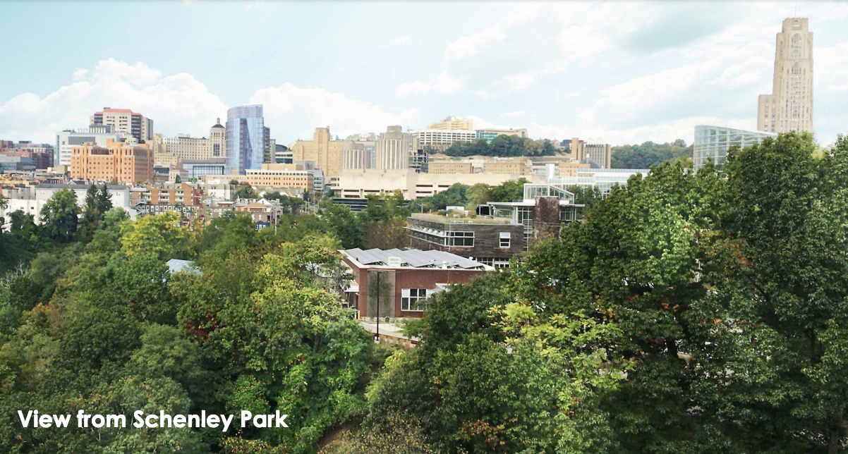 Rendering of hospital from Schenley Park