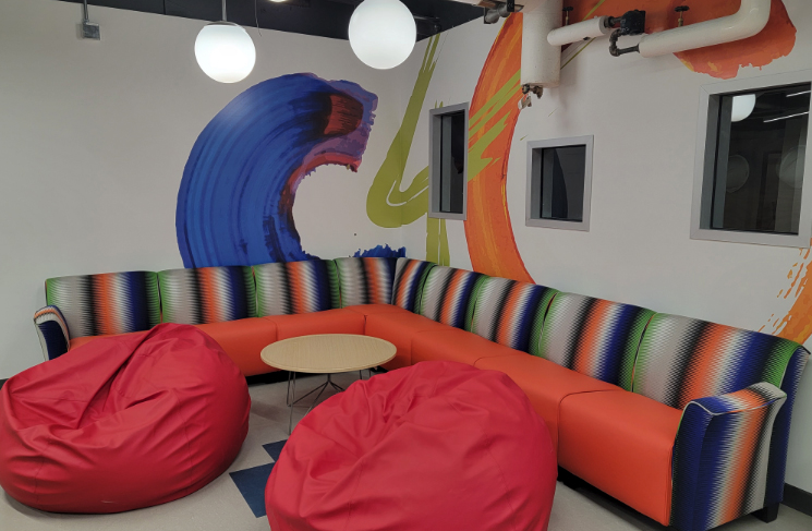 Couches and bean bag chairs in Understory space