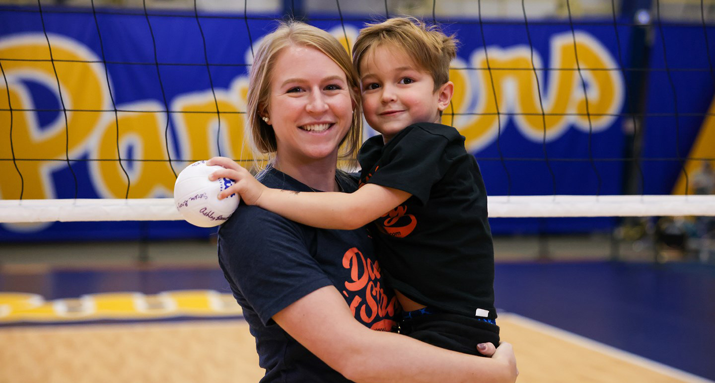 Woman holding boy