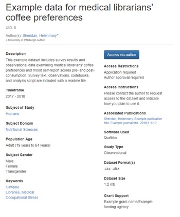 screen capture from data catalog