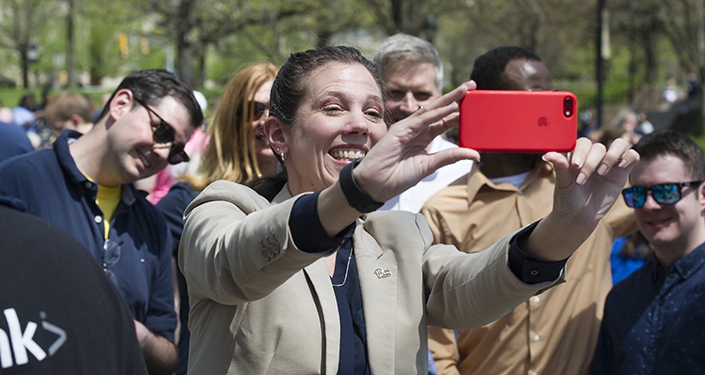 Amy Kleebank takes a selfie with the chancellor
