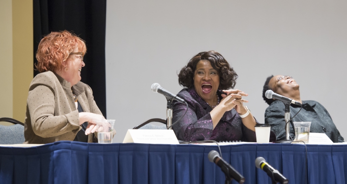 Patricia E. Beeson, Kathy W. Humprhey, Geovette Washington discussed their experiences in their positions in leadership at ‘Spotlight on Women Leaders at Pitt.'