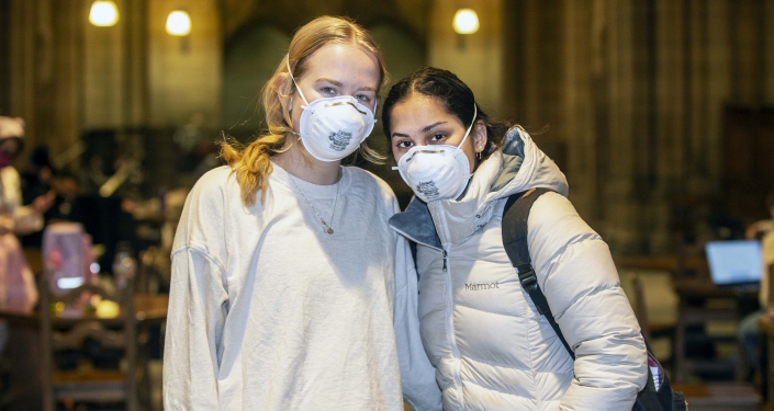 Two students with N95 masks
